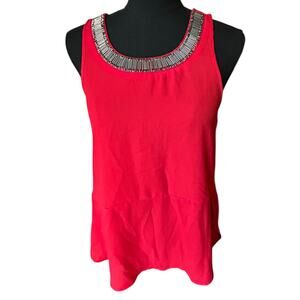 Socialite Coral Beaded Keyhole Split Side Tank Top Women’s Size Small